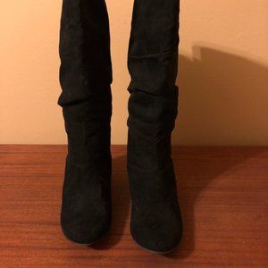 A.N.A. Black Scrunchy Knee High Wedge Boots 6 1/2